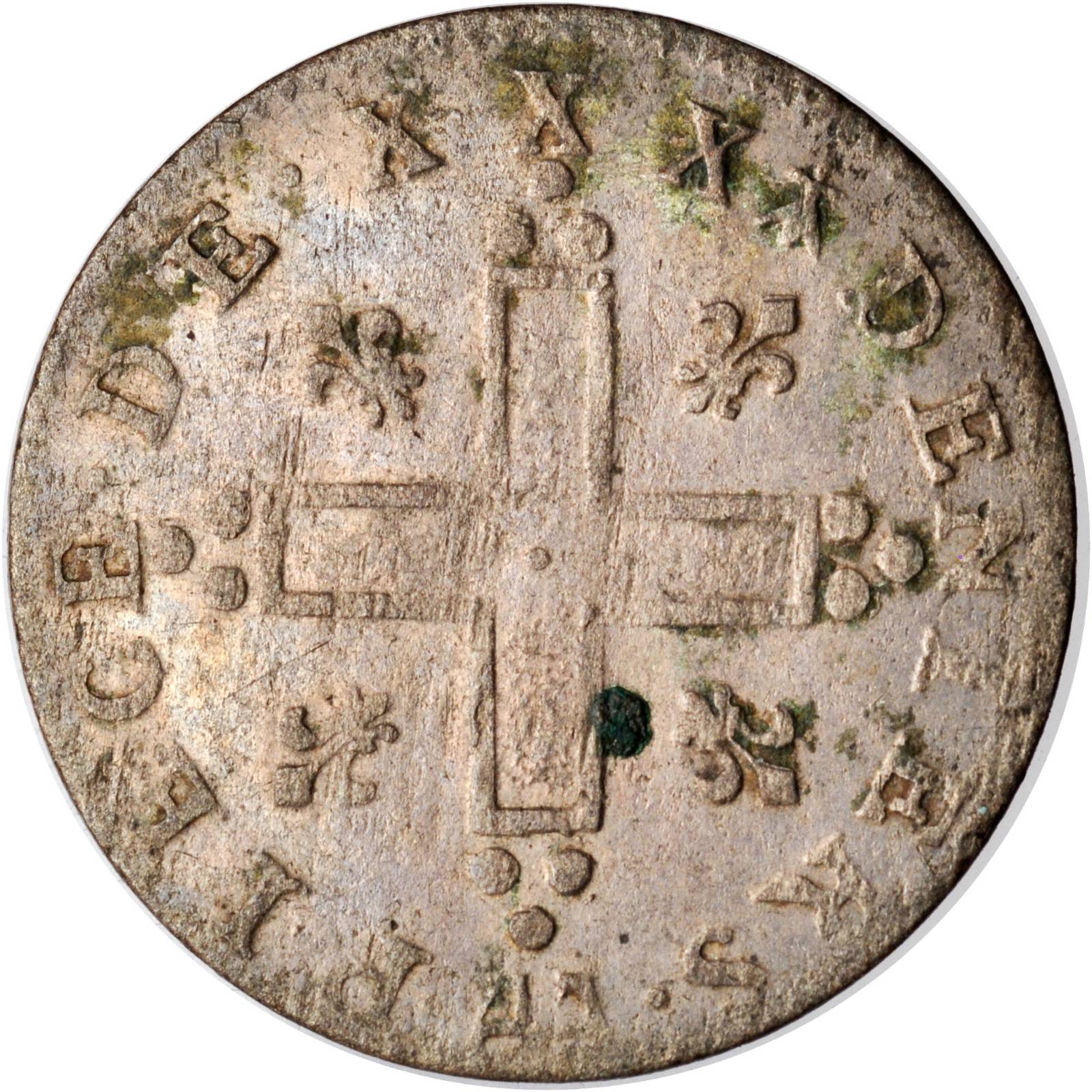 image for: 1713-AA French Colonies 30 Deniers, or Mousquetaire. Metz Mint. Vlack-11. Rarity-5. EF-45 (PCGS).