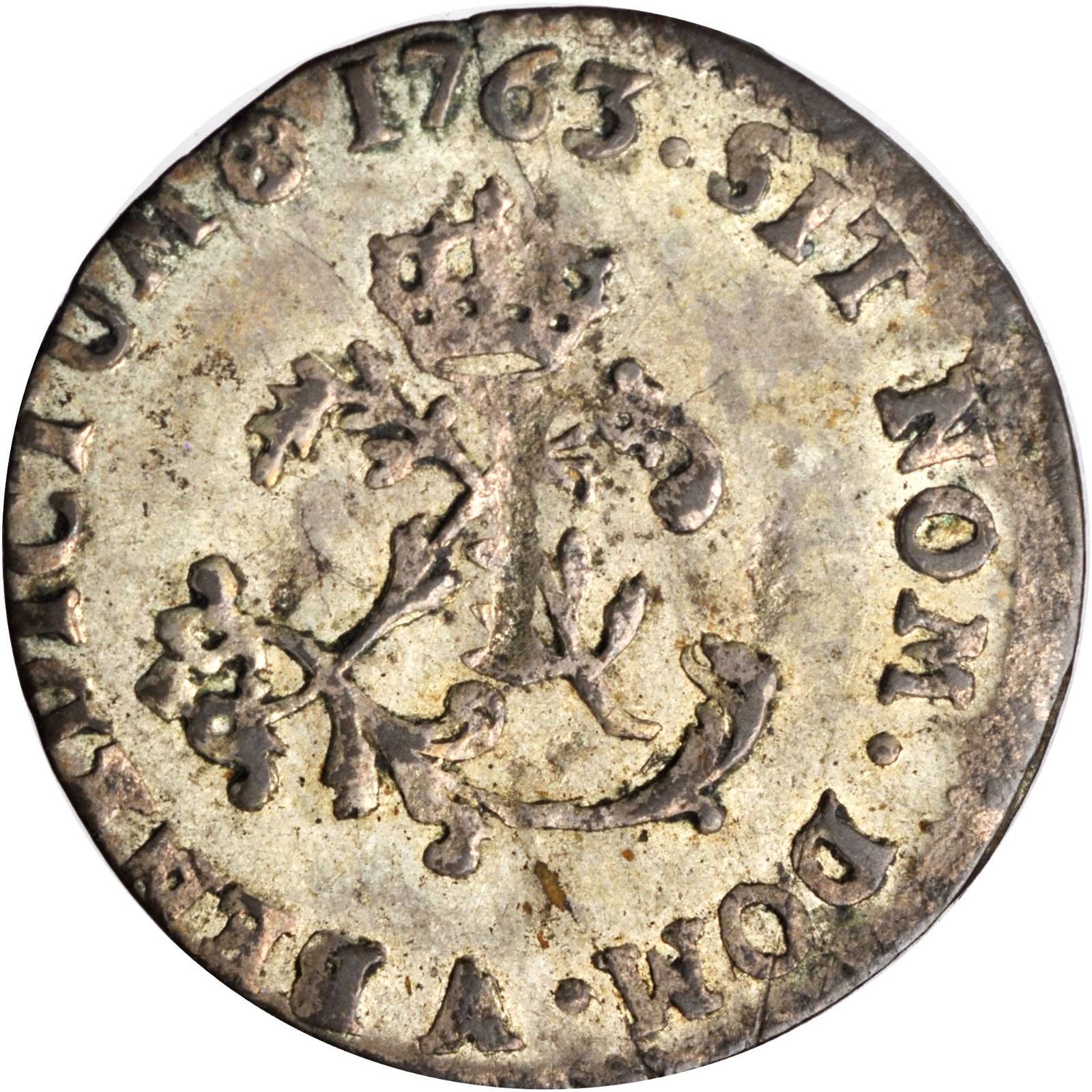 image for: 1763/2-A French Colonies Sou Marque. Paris Mint. Vlack-47b. Rarity-4. Second Semester. AU-58 (PCGS).