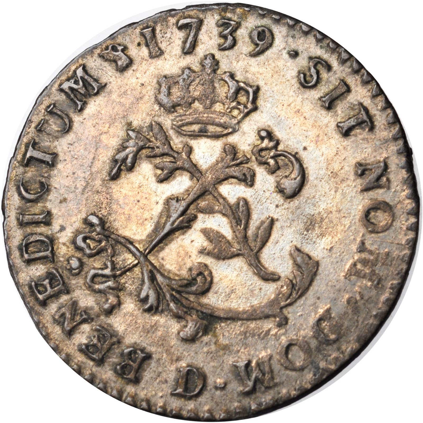 image for: 1739-D French Colonies Sou Marque. Lyon Mint. Vlack-71. Rarity-1. AU-58 (PCGS).