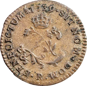 image for: 1739-R French Colonies Sou Marque. Orleans Mint. Vlack-177. Rarity-7. EF-45.