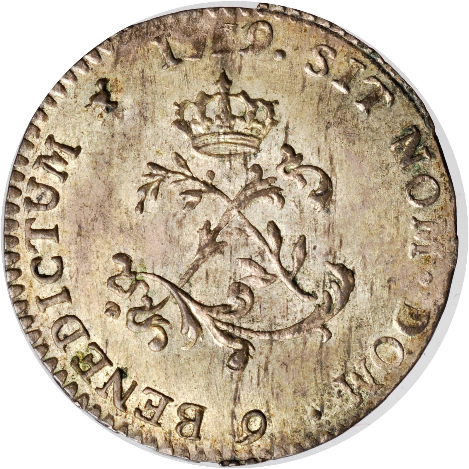 image for: 1739-9 French Colonies Sou Marque. Rennes Mint. Vlack-225. Rarity-6. MS-63 (PCGS).