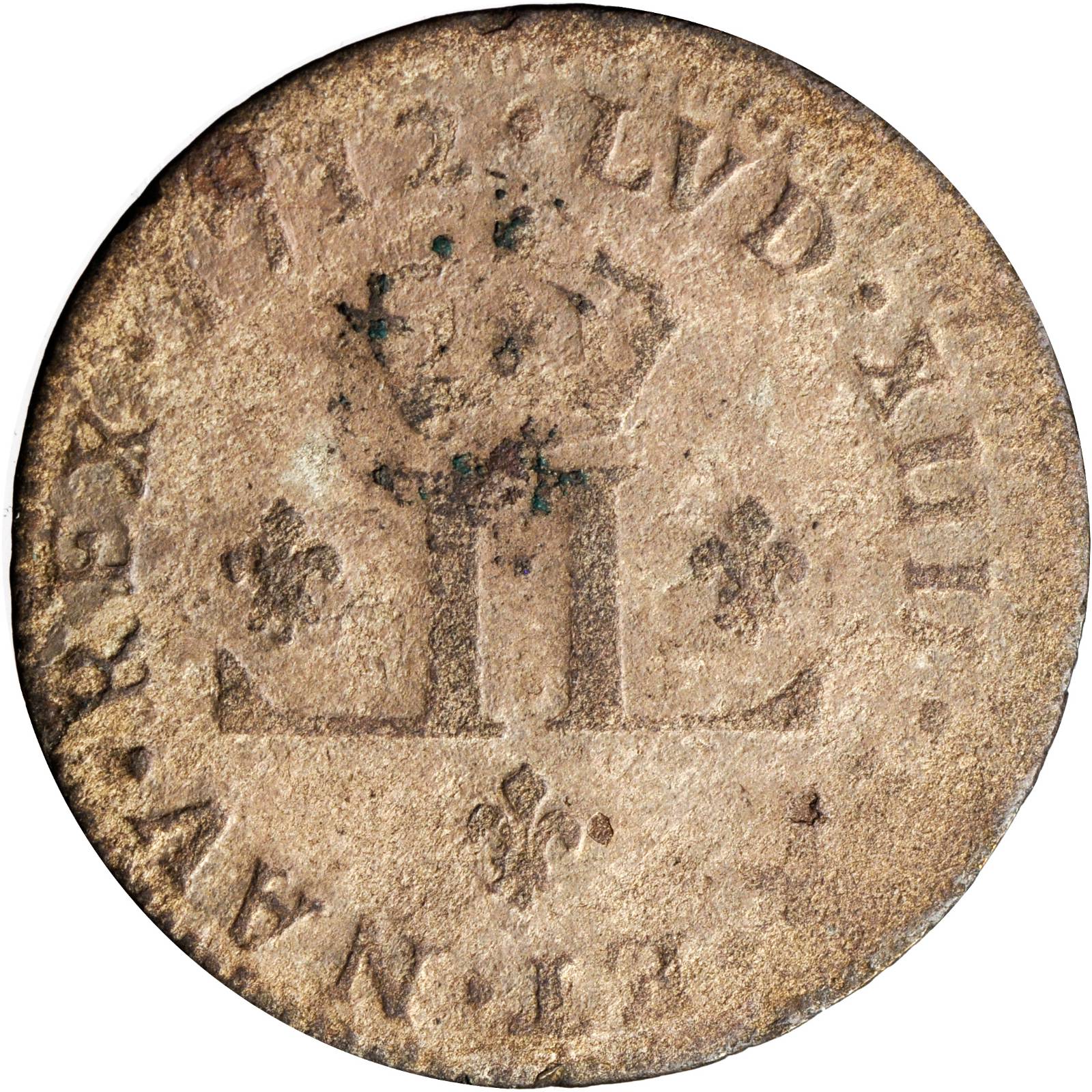 image for: 1712-D French Colonies 30 Deniers, or Mousquetaire. Lyon Mint. Vlack-5, W-11730. Rarity-3. VG-8.