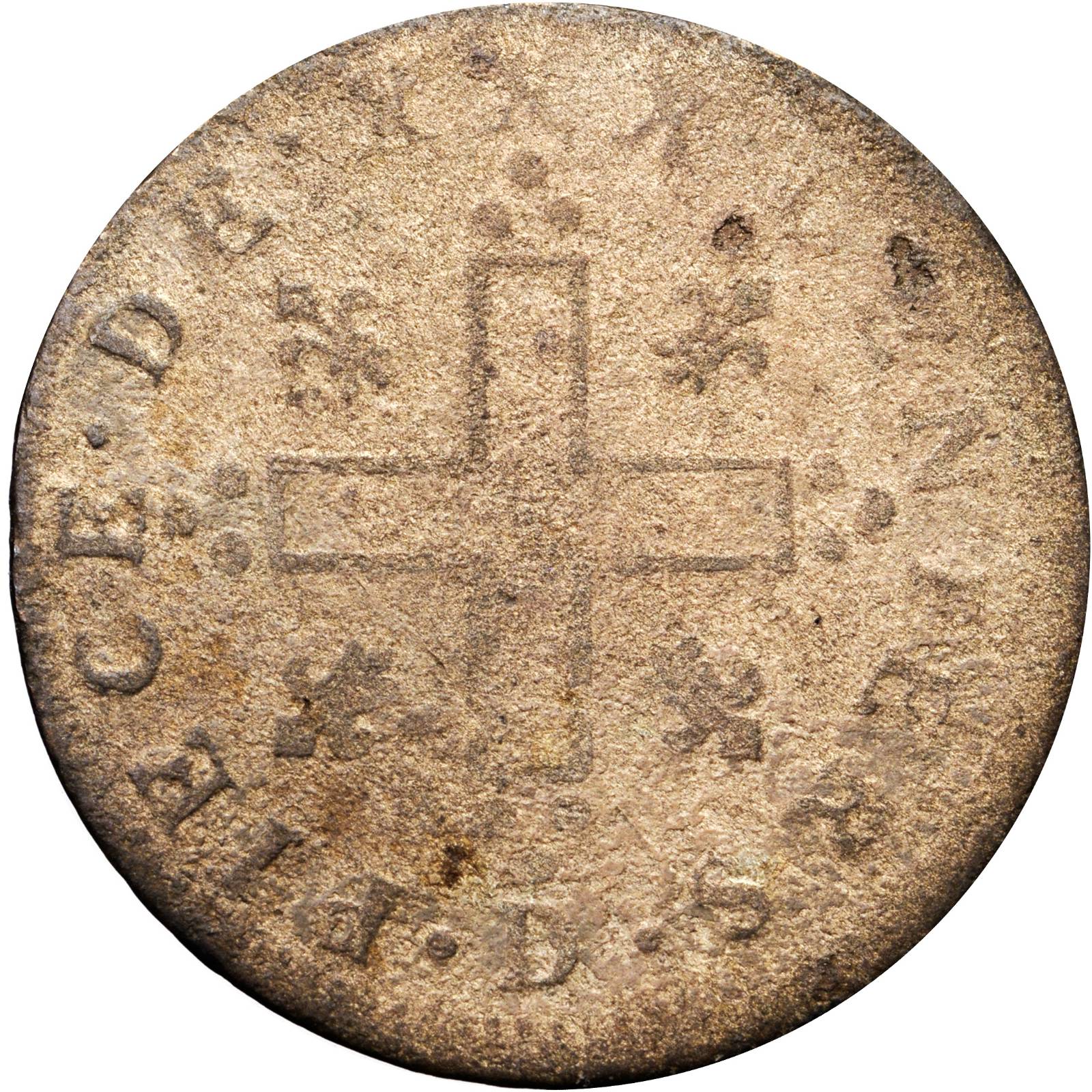 image for: 1712-D French Colonies 30 Deniers, or Mousquetaire. Lyon Mint. Vlack-5, W-11730. Rarity-3. VG-8.