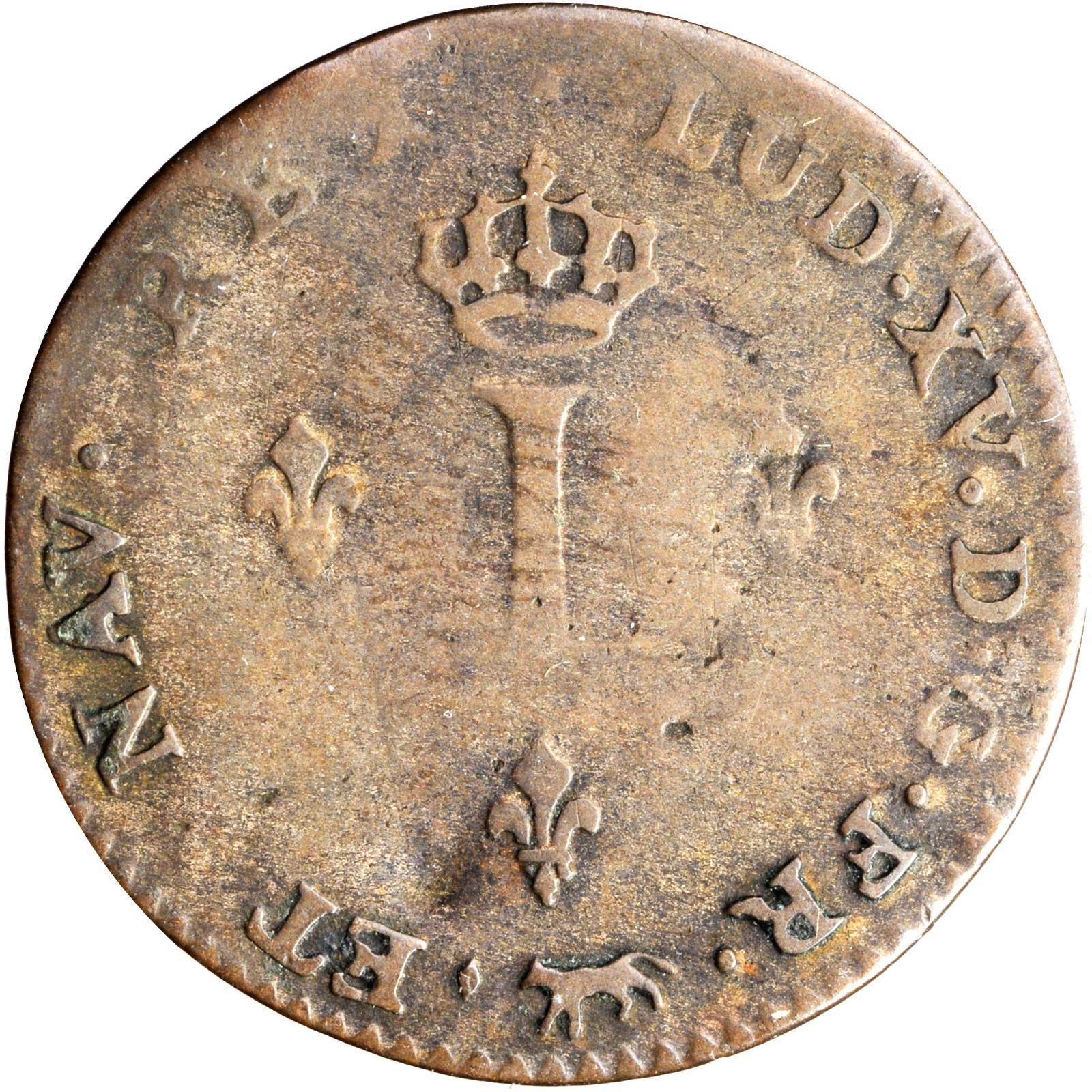 image for: 1741-A French Colonies Sou Marque. Paris Mint. Vlack-20a. Rarity-5. Second Semester. VF-20.