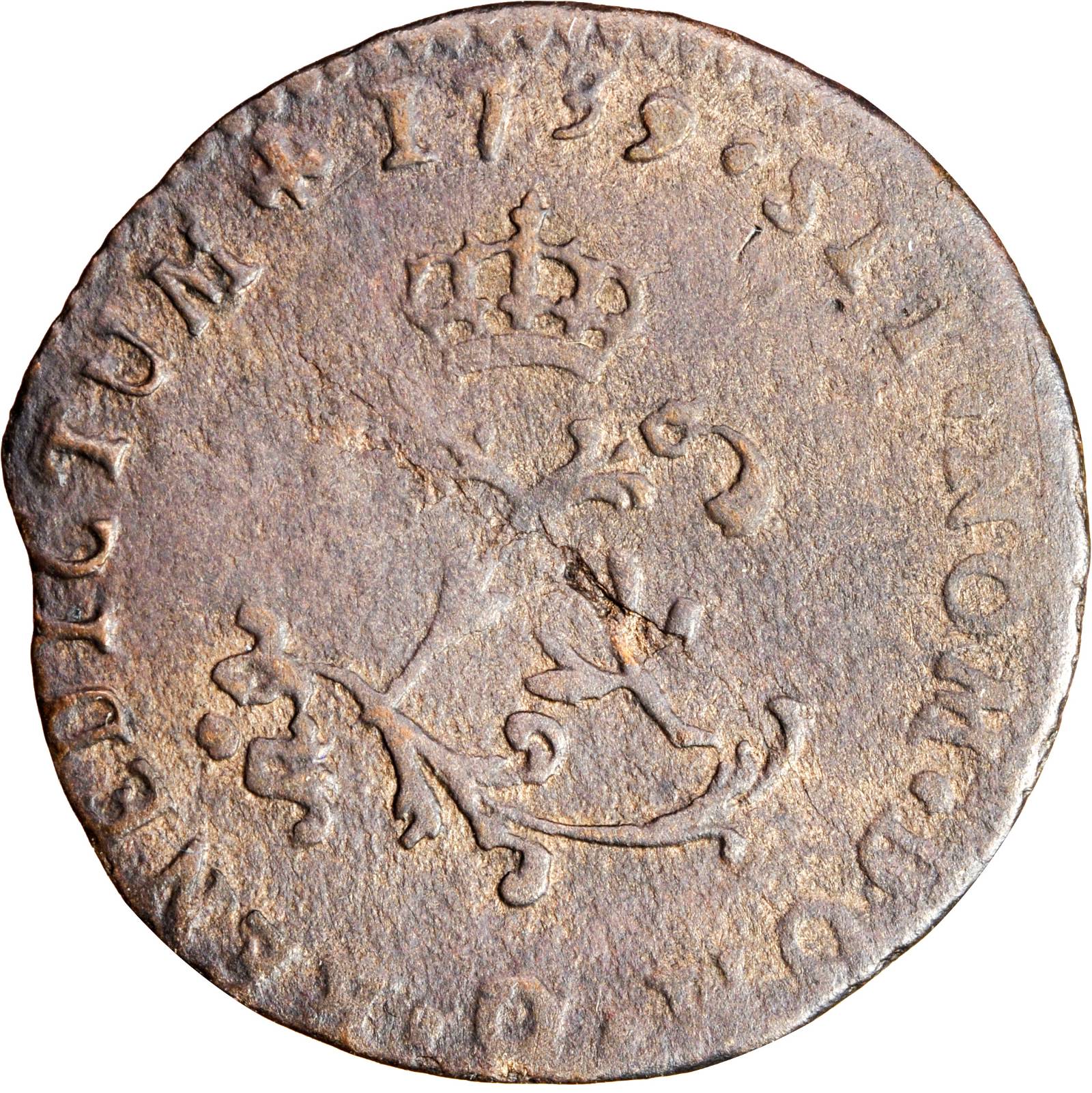 image for: 1739-O French Colonies Sou Marque. Riom Mint. Vlack-154e. Rarity-5. VF-20.