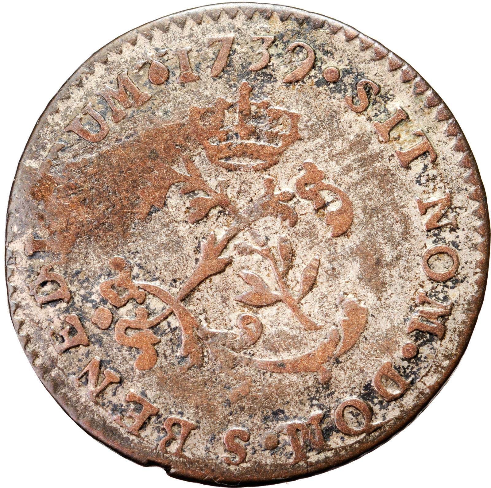 image for: 1739-S French Colonies Sou Marque. Reims Mint. Vlack-180. Rarity-6. VF-30.