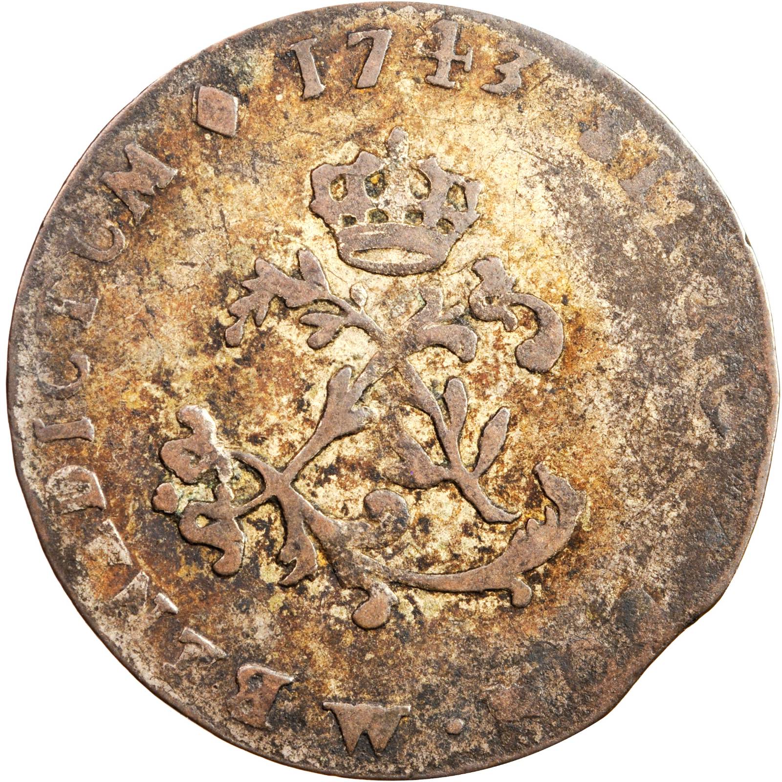 image for: 1743-W French Colonies Sou Marque. Lille Mint. Vlack-204. Rarity-3. VF-30.