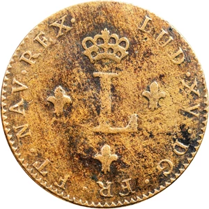 image for: Contemporary Counterfeit 1741-A French Colonies Sou Marque. In Imitation of Paris Mint. Vlack-343. Rarity-3. EF-40.