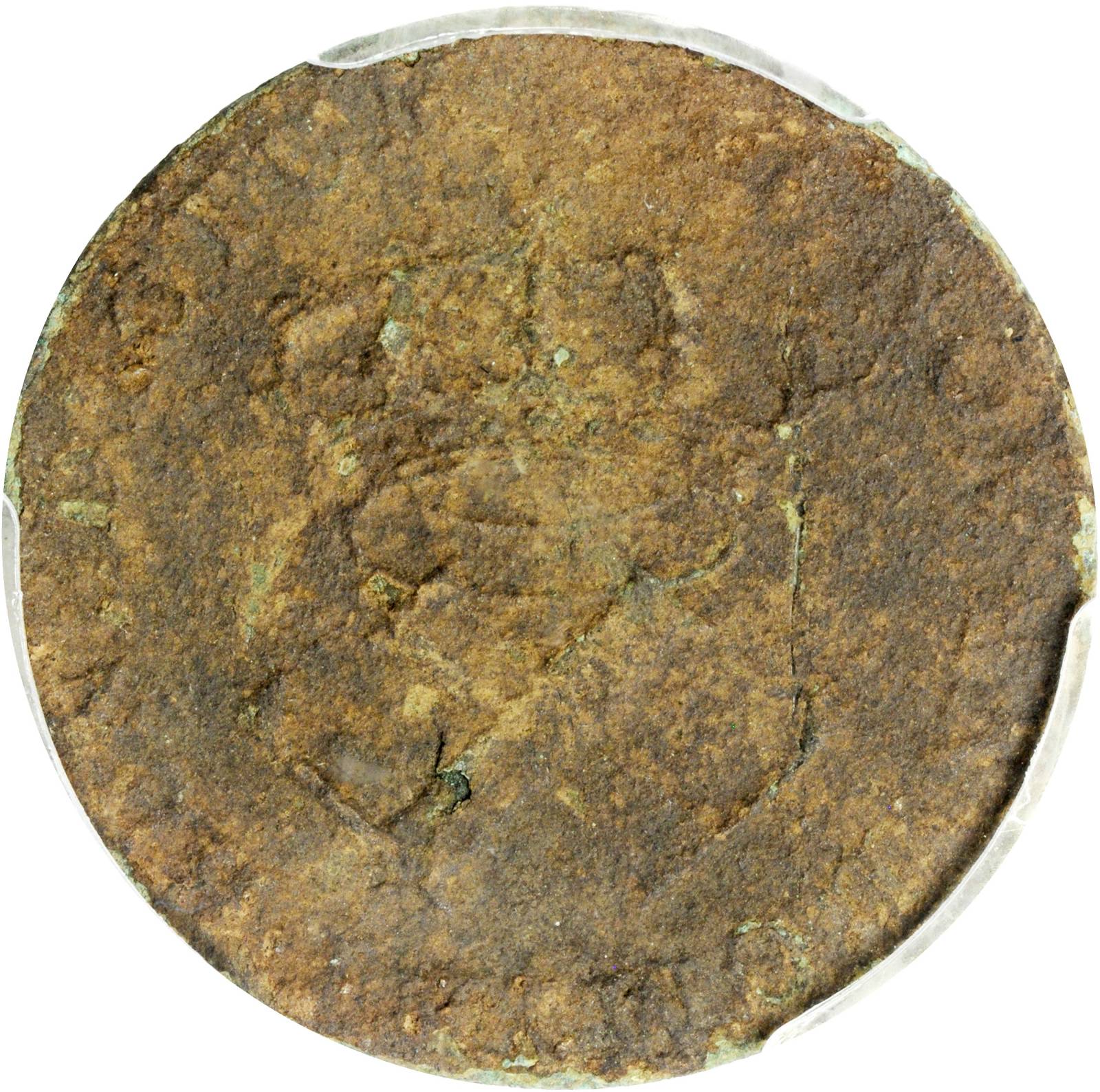 image for: 1721-B French Colonies Sou, or 9 Deniers. Rouen Mint. W-11825. VF Details--Environmental Damage (PCGS). Secure Holder.