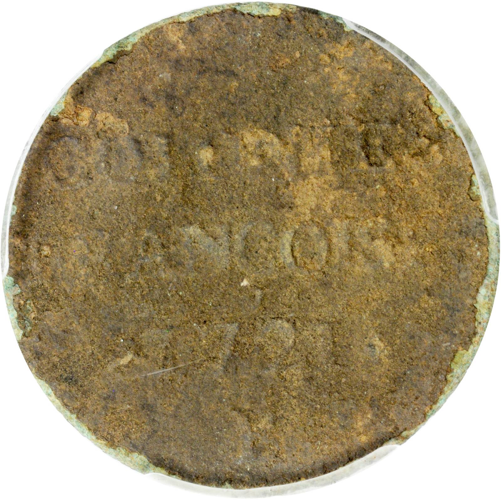 image for: 1721-B French Colonies Sou, or 9 Deniers. Rouen Mint. W-11825. VF Details--Environmental Damage (PCGS). Secure Holder.