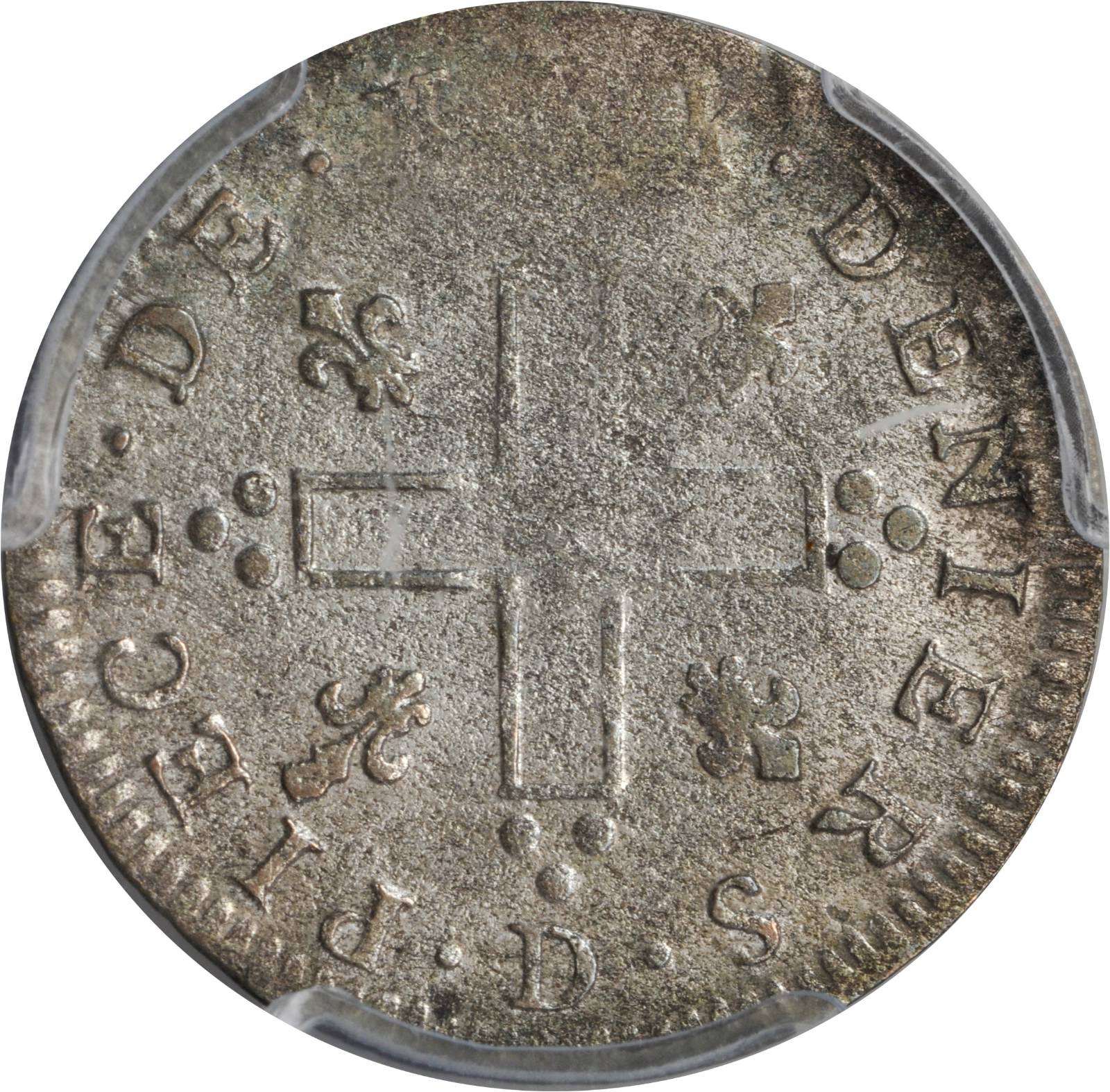 image for: 1712-D French Colonies 30 Deniers, or Mousquetaire. Lyon Mint. Vlack-5, W-11730. Rarity-3. AU-50 (PCGS).