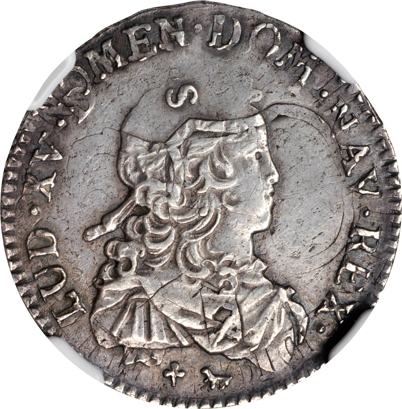image for: 1720-A French Colonies 20 Sols, or 1/6 Ecu. Paris Mint. KM-454--Overstruck--AU-53 (NGC).