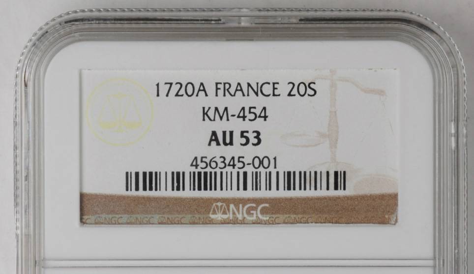 image for: 1720-A French Colonies 20 Sols, or 1/6 Ecu. Paris Mint. KM-454--Overstruck--AU-53 (NGC).