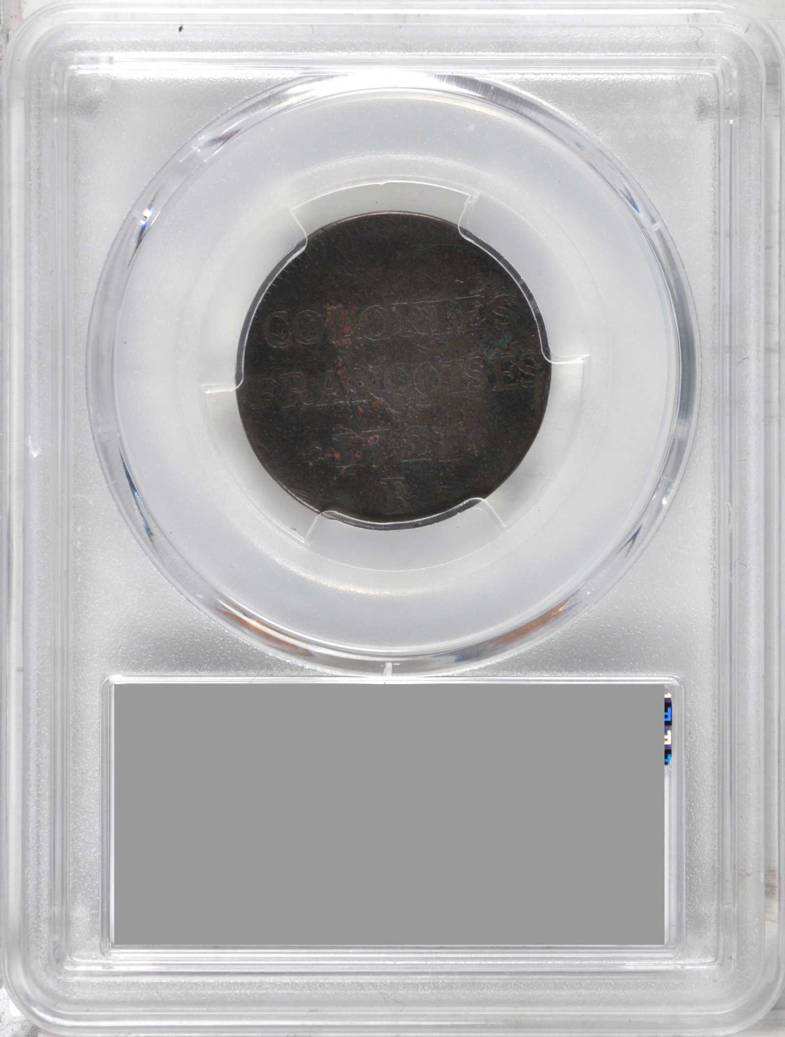 image for: 1721-B 9 Deniers des Colonies or Sou. Rouen Mint. W-11825, Breen-260. Copper. VF Details--Environmental Damage (PCGS).