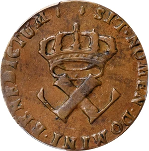 image for: 1722/1-H Sou, or 9 Deniers. La Rochelle Mint. Martin 2.13-C.3, W-11835. EF-45 (PCGS).