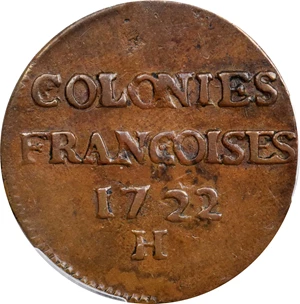 image for: 1722/1-H Sou, or 9 Deniers. La Rochelle Mint. Martin 2.13-C.3, W-11835. EF-45 (PCGS).