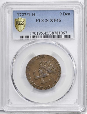 image for: 1722/1-H Sou, or 9 Deniers. La Rochelle Mint. Martin 2.13-C.3, W-11835. EF-45 (PCGS).