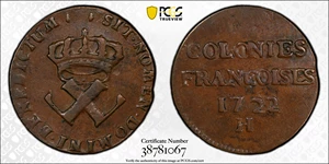 image for: 1722/1-H Sou, or 9 Deniers. La Rochelle Mint. Martin 2.13-C.3, W-11835. EF-45 (PCGS).