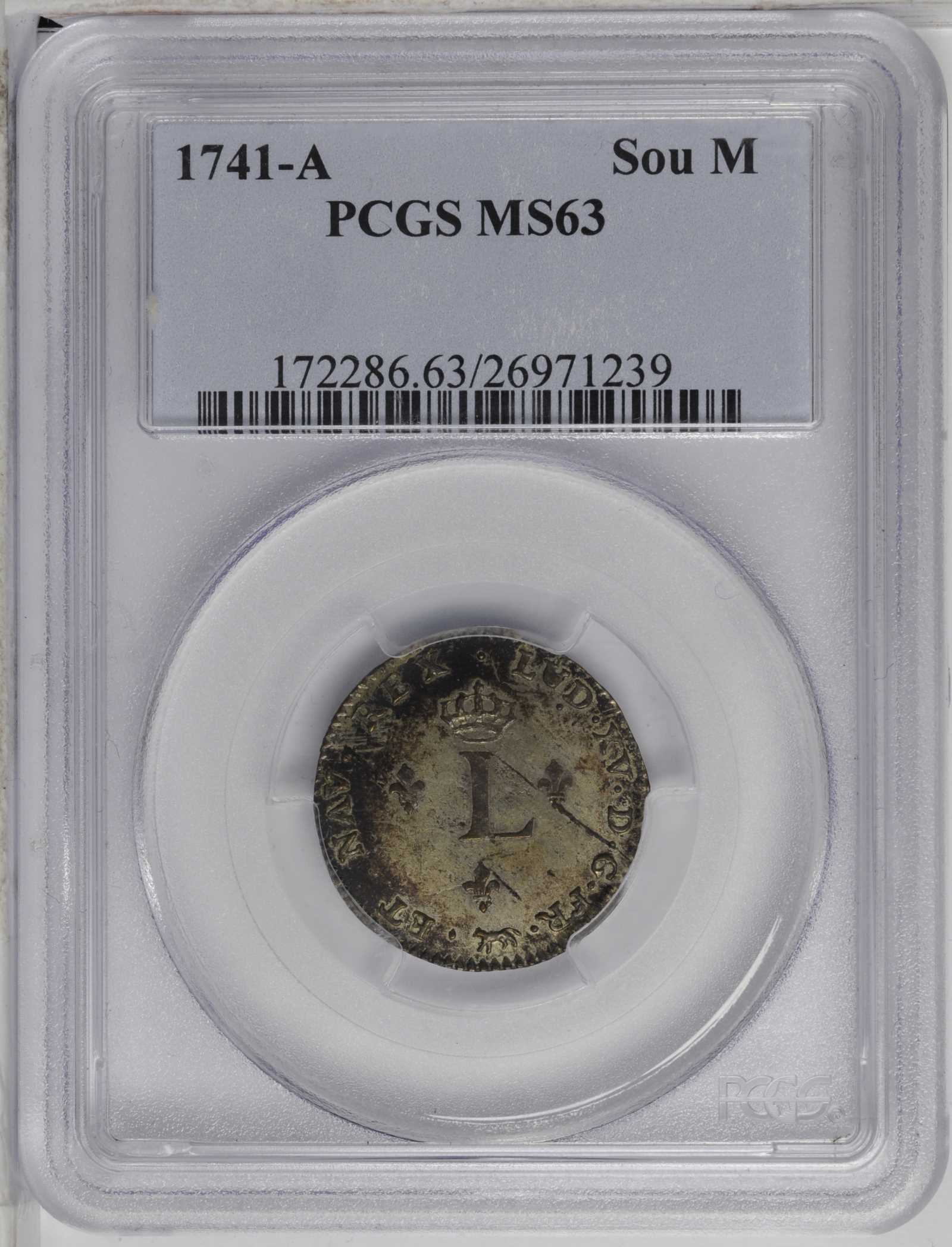 image for: 1741-A Sou Marque. Paris Mint. Vlack-20a. Rarity-5. Second Semester. MS-63 (PCGS).