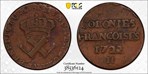 image for: 1722/1-H Sou, or 9 Deniers. La Rochelle Mint. Martin 2.14-C.4, W-11835. Rarity-4. VF-20 (PCGS).