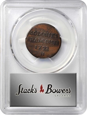 image for: 1722/1-H Sou, or 9 Deniers. La Rochelle Mint. Martin 2.8-C.7, W-11835. Rarity-4. Fine-15 (PCGS).