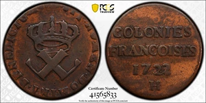 image for: 1722/1-H Sou, or 9 Deniers. La Rochelle Mint. Martin 2.8-C.7, W-11835. Rarity-4. Fine-15 (PCGS).