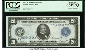 image for: Fr. 978 $20 1914 Federal Reserve Note PCGS Gem New 65PPQ....