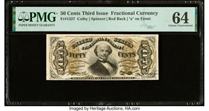 image for: Fr. 1327 50¢ Third Issue Spinner PMG Choice Uncirculated 64....