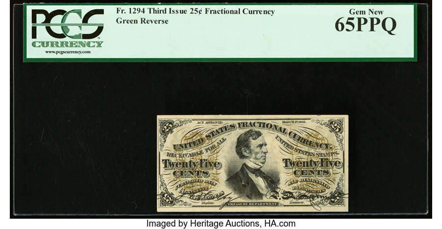 image for: Fr. 1294 25¢ Third Issue PCGS Gem New 65PPQ....