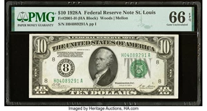image for: Fr. 2001-H $10 1928A Federal Reserve Note. PMG Gem Uncirculated 66 EPQ....