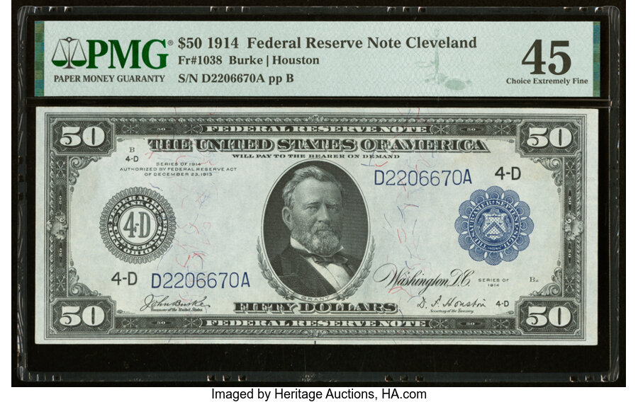 image for: Fr. 1038 $50 1914 Federal Reserve Note PMG Choice Extremely Fine 45....