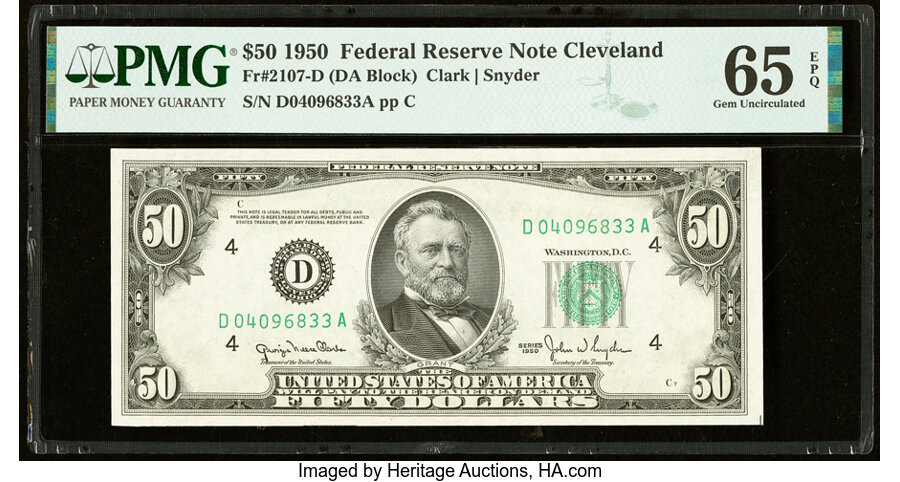 image for: Fr. 2107-D $50 1950 Federal Reserve Note. PMG Gem Uncirculated 65 EPQ....