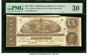 image for: Contemporary Counterfeit T58 $20 1863 PF-4 Cr. 418 PMG Very Fine 30....