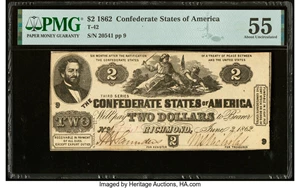 image for: T42 $2 1862 PF-5 Cr. 337 PMG About Uncirculated 55....