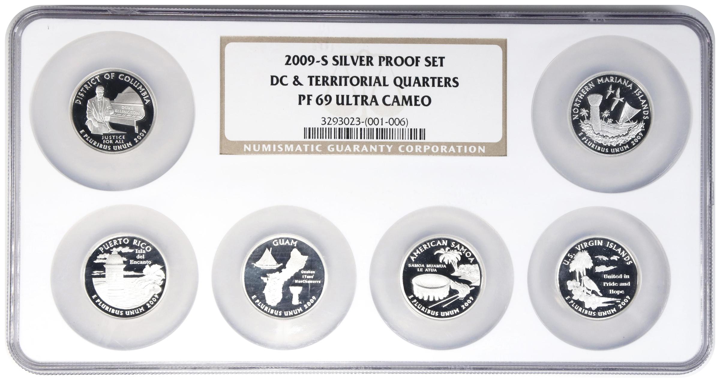 Complete Set of 2009-S District of Columbia and U.S. Territory Quarters. Silver. Proof-69 Ultra Cameo (NGC).