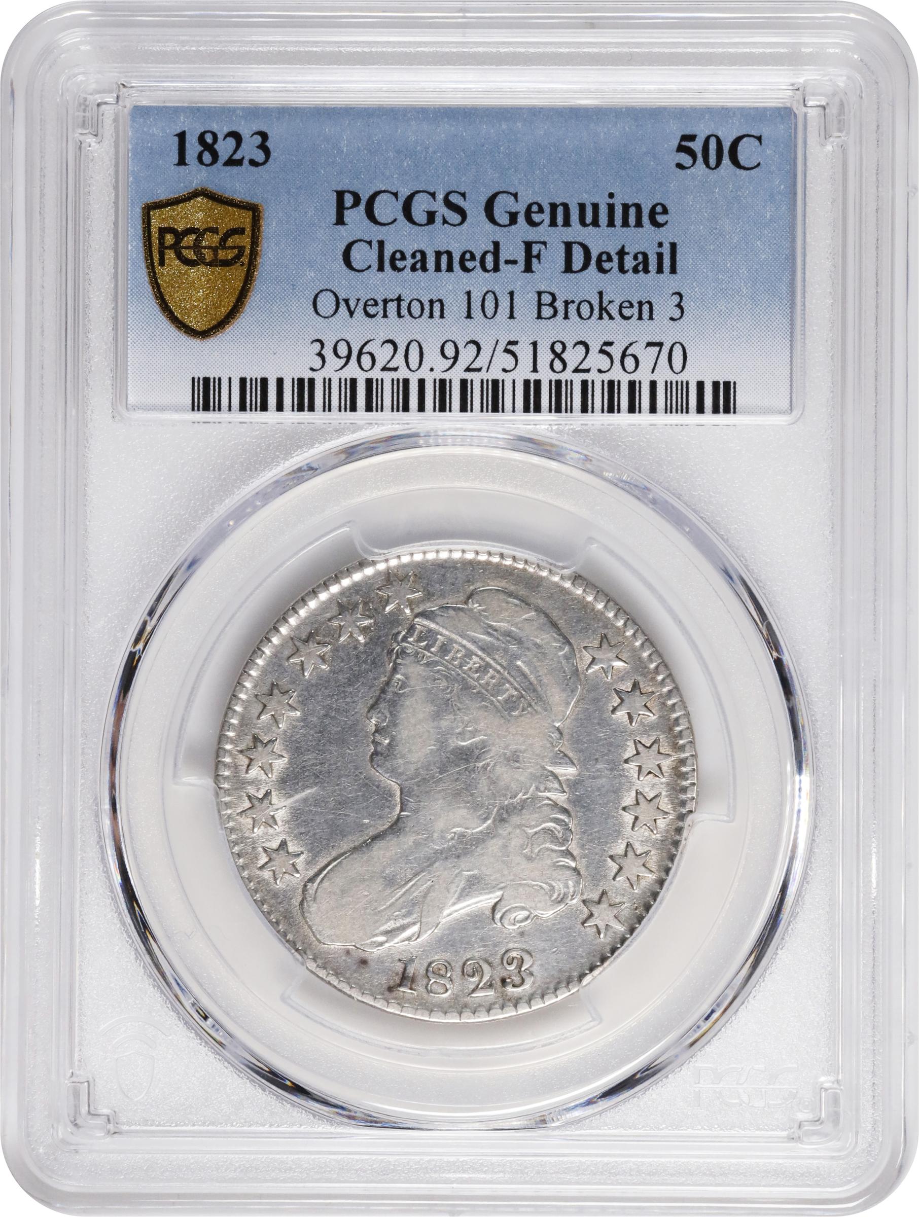 image for: 1823 Capped Bust Half Dollar. O-101. Rarity-2. Broken 3. Fine Details--Cleaned (PCGS).