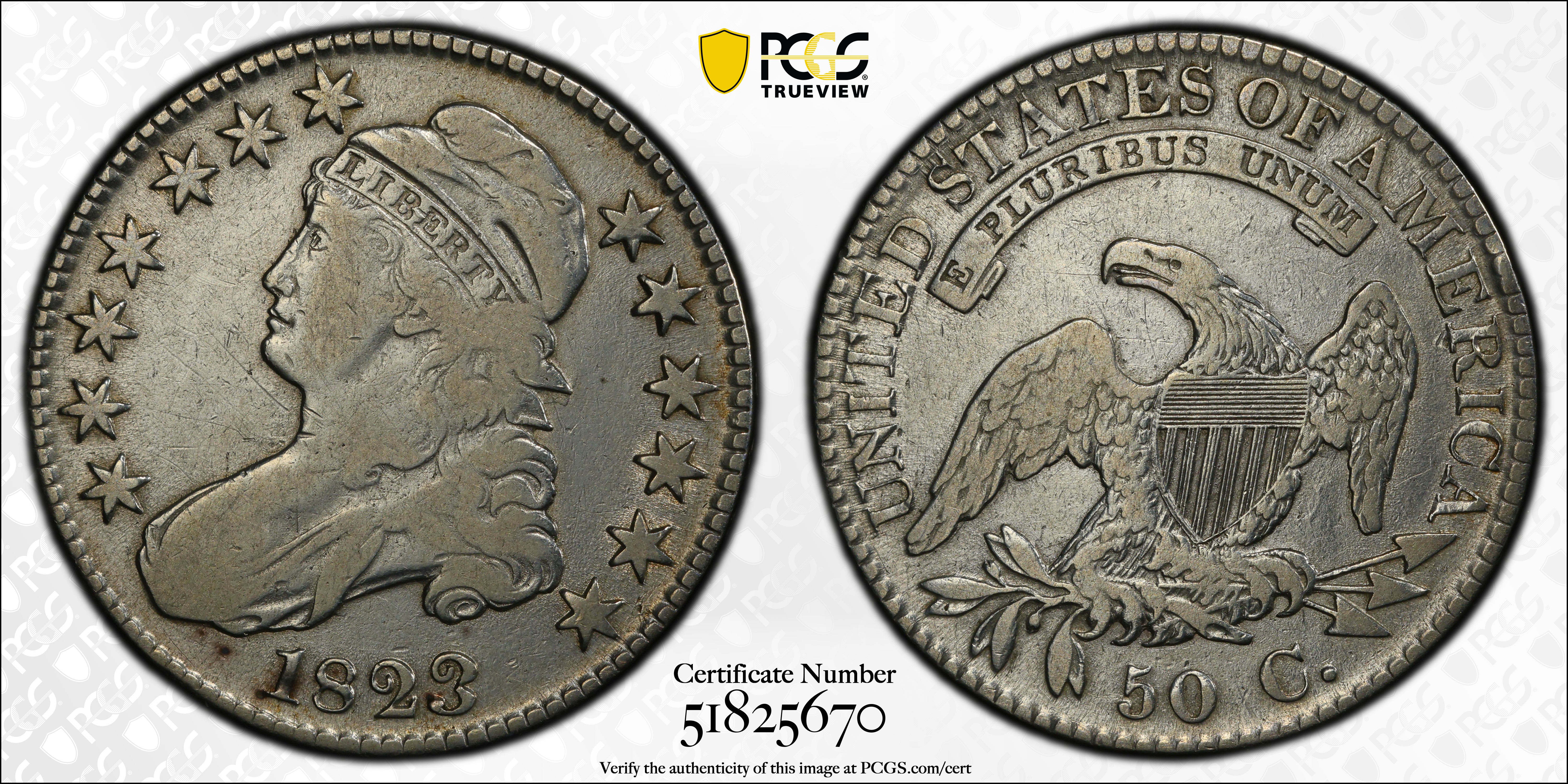 image for: 1823 Capped Bust Half Dollar. O-101. Rarity-2. Broken 3. Fine Details--Cleaned (PCGS).