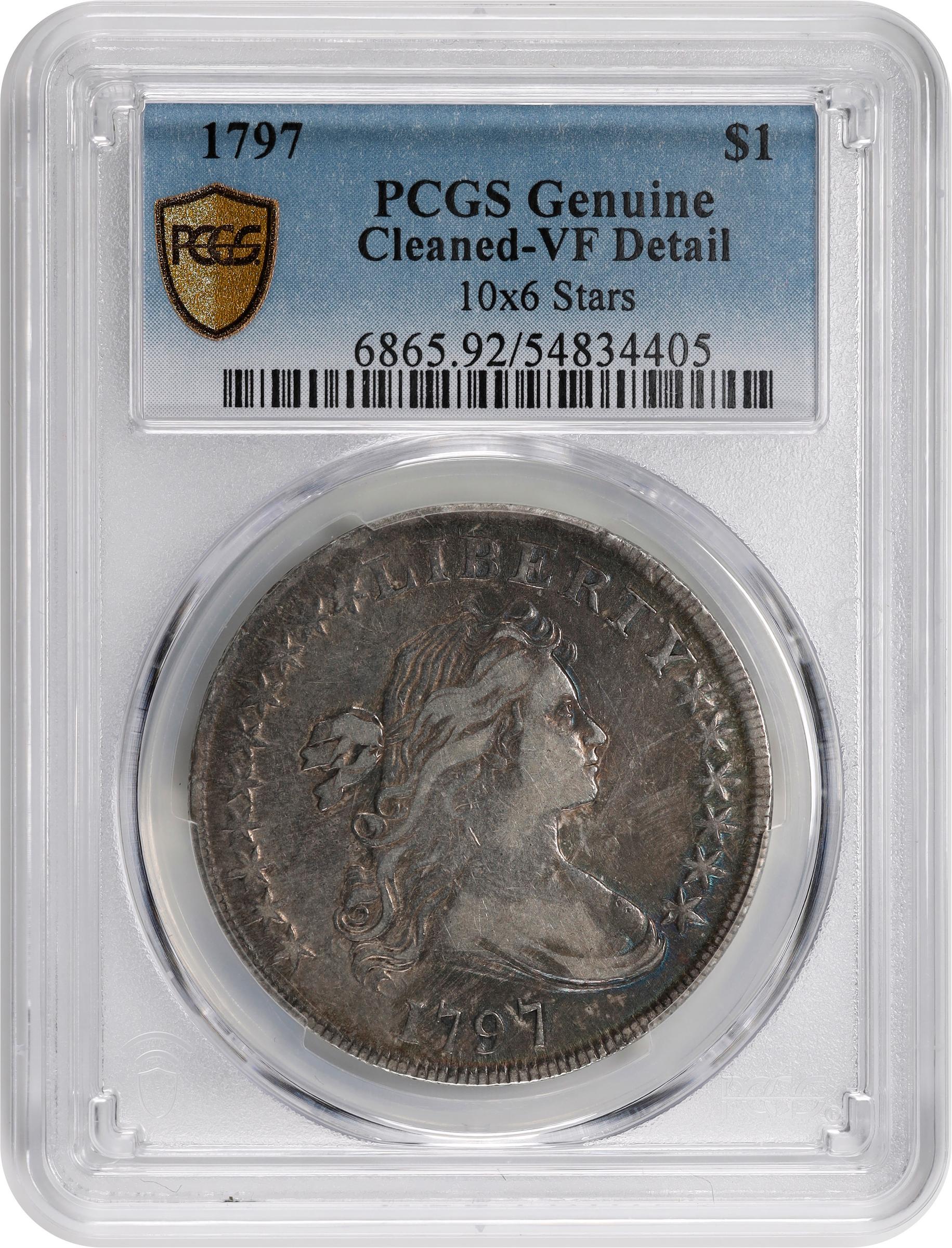 1797 Draped Bust Dollar 10x6 Stars, Large Letters Mint State (MS