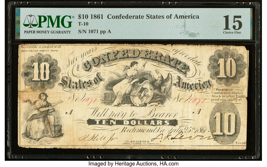 image for: T10 $10 1861 PF-13 Cr. 35 PMG Choice Fine 15....