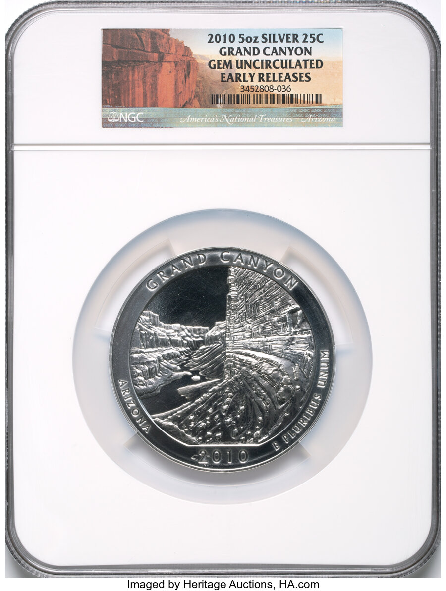 image for: 2010 25C Grand Canyon Five Ounce Silver, Early Releases Gem Uncirculated NGC....