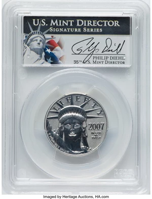 image for: 2007-W $50 Half-Ounce Platinum Eagle, Statue of Liberty, 10th Anniversary Set, Reverse Proof, PR70 PCGS. Hand-signed, Phili...