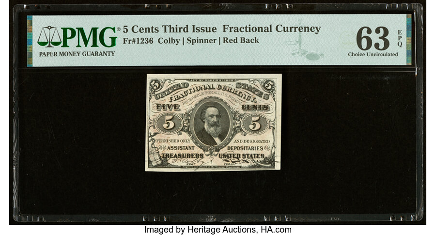 image for: Fr. 1236 5¢ Third Issue PMG Choice Uncirculated 63 EPQ....