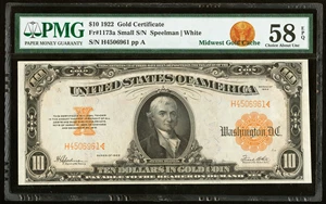 image for: Fr. 1173a $10 1922 Gold Certificate PMG Choice About Unc 58 EPQ....