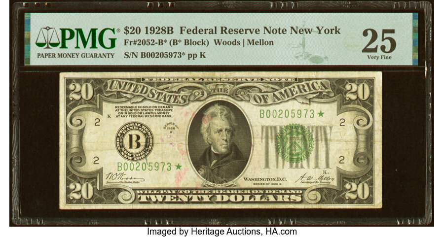 image for: Fr. 2052-B* $20 1928B Federal Reserve Star Note. PMG Very Fine 25....