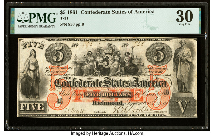 image for: T31 $5 1861 PF-1 Cr. 243 PMG Very Fine 30....