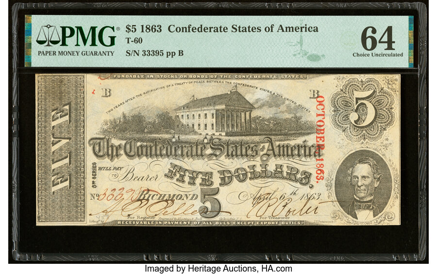 image for: T60 $5 1863 PF-21 Cr. 459 PMG Choice Uncirculated 64....