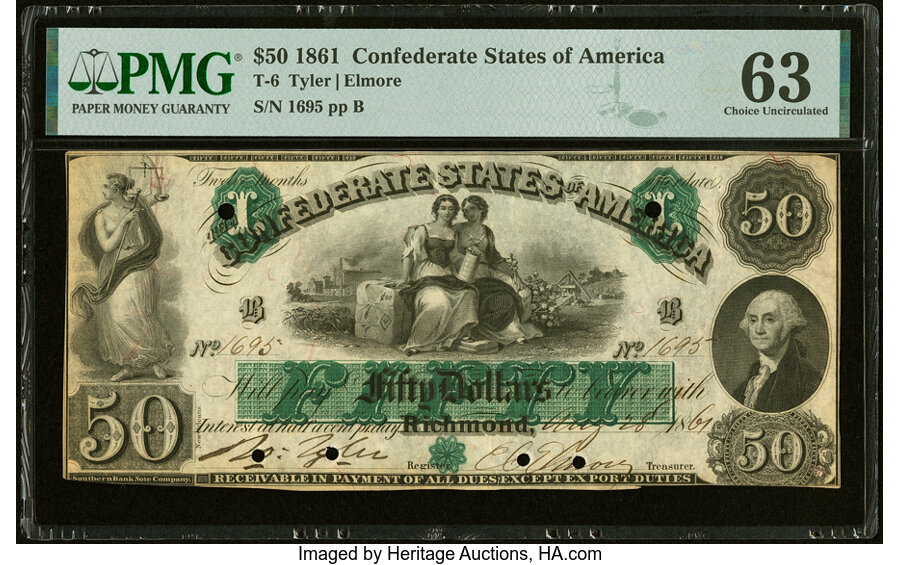 image for: T6 $50 1861 PF-1 Cr. 6 PMG Choice Uncirculated 63....