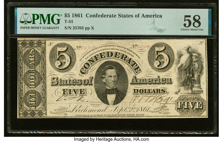 image for: T34 $5 1861 PF-3 Cr. 264 PMG Choice About Unc 58....