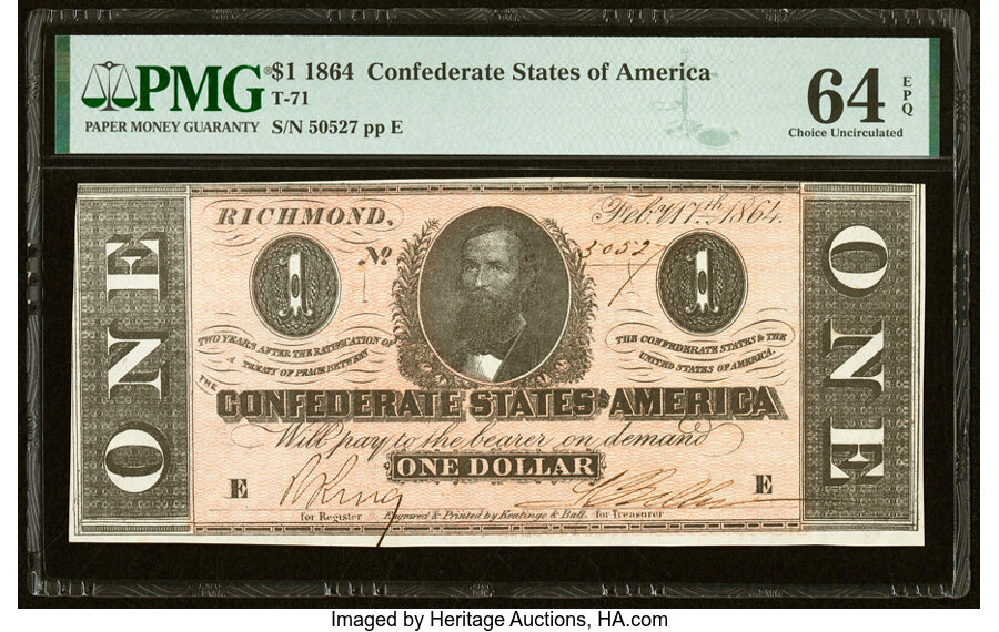 image for: T71 $1 1864 PF-9 Cr. 573 PMG Choice Uncirculated 64 EPQ....