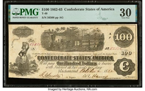 image for: Military Endorsement "Albert C. Danner Capt. & AQM" T40 $100 1862 PF-1 Cr. 300 PMG Very Fine 30....